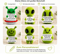 Spielzeug Opa Sammelfiguren Alien Häkelfiguren mit Motivationskarte – Handgemachte Woll-Puppe als Geschenk & Schreibtischdeko