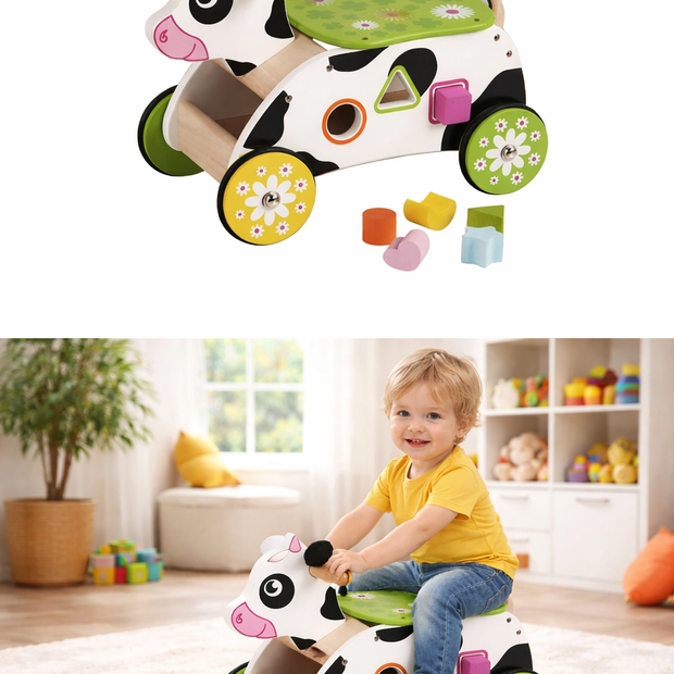 Personalisierter Holz-Rutsche-Kuh Lauflernspaß  Holzfahrzeug Kinder ab 12 Monaten