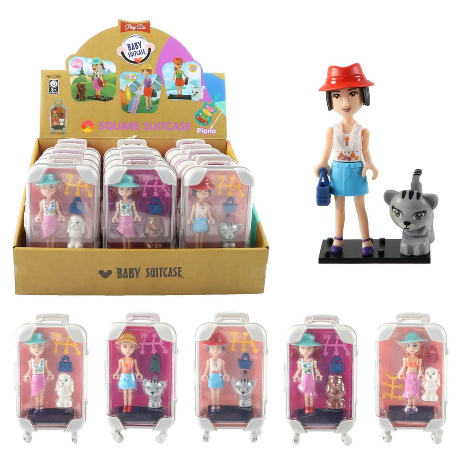 Pog Do Baby & Kleinkind 12 Stück Puppe 10 cm mit Hund im Koffer – 5-fach farbig sortiert