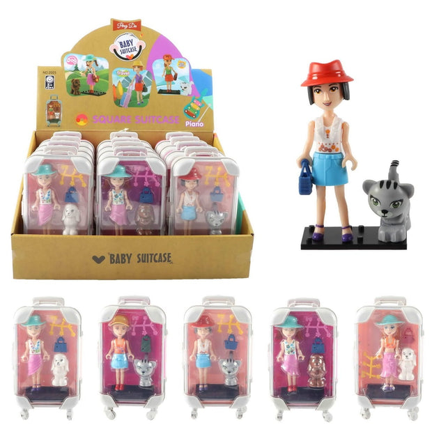 Pog Do Baby & Kleinkind 12 Stück Puppe 10 cm mit Hund im Koffer – 5-fach farbig sortiert