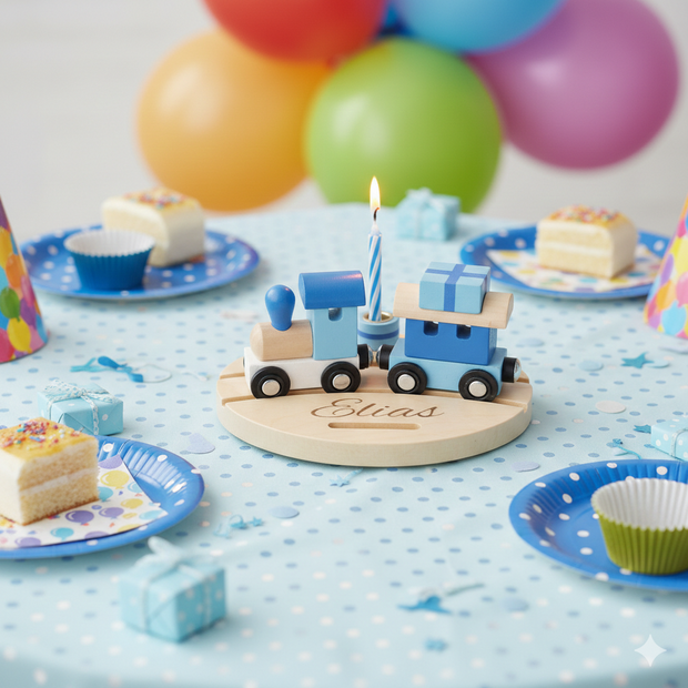 Personalisierbarer Kinder Geburtstagszug Alter 1-6 Blau (Kein Spielzeug)