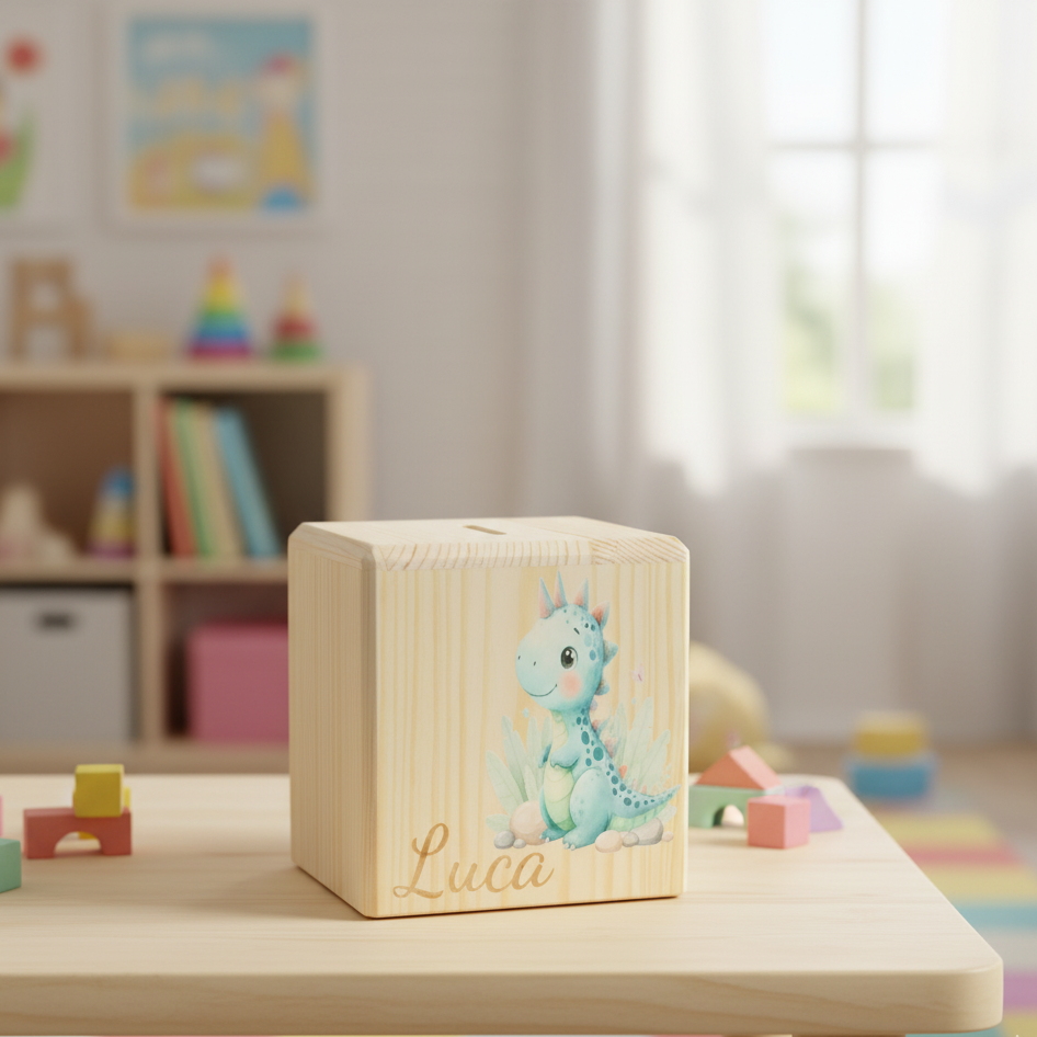 Personalisierbare Spardose Holz verschiedene Motive möglich