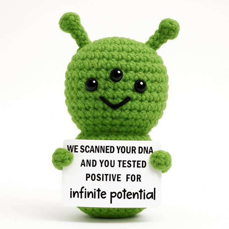 Spielzeug Opa Sammelfiguren BZ-10717 / Ohne Eigenen Text (Text Vorgegeben) Alien Häkelfiguren mit Motivationskarte – Handgemachte Woll-Puppe als Geschenk & Schreibtischdeko