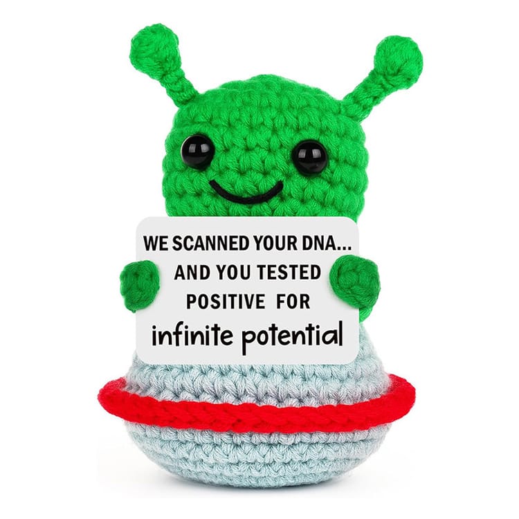 Spielzeug Opa Sammelfiguren BZ-10719 / Ohne Eigenen Text (Text Vorgegeben) Alien Häkelfiguren mit Motivationskarte – Handgemachte Woll-Puppe als Geschenk & Schreibtischdeko