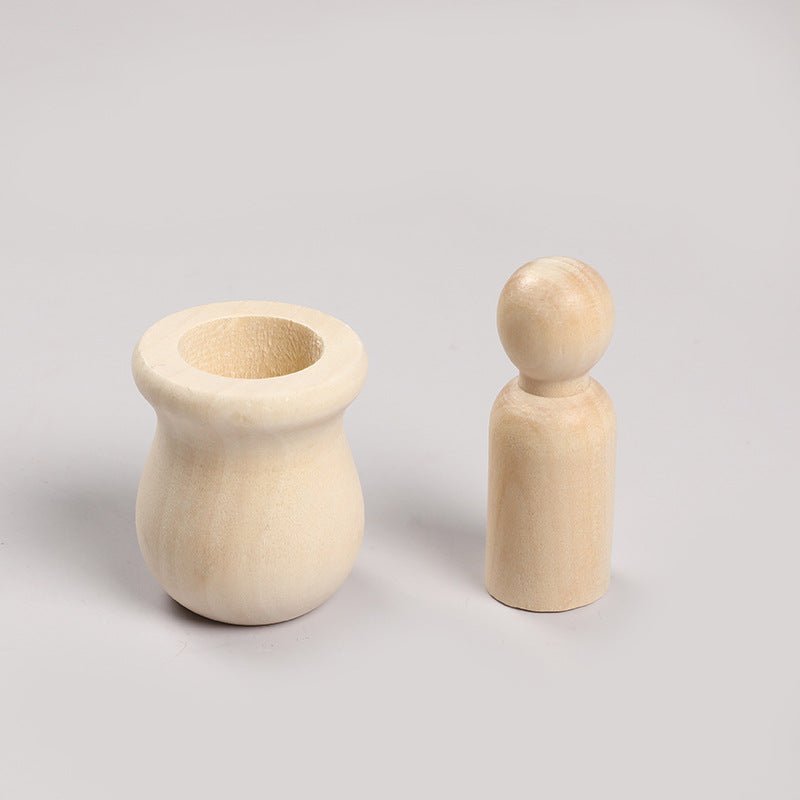 Hochwertige, unfertige Holz Steckpuppe in einer Tasse zur Dekoration zum Basteln