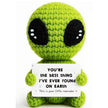 Spielzeug Opa Sammelfiguren BZ-10721 / Ohne Eigenen Text (Text Vorgegeben) Alien Häkelfiguren mit Motivationskarte – Handgemachte Woll-Puppe als Geschenk & Schreibtischdeko