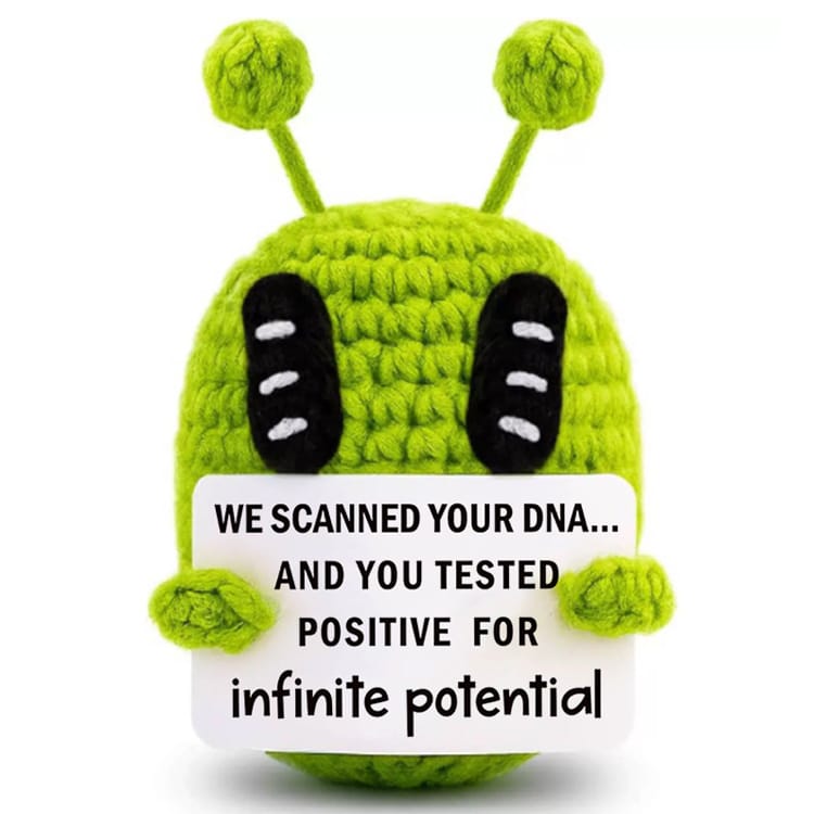 Spielzeug Opa Sammelfiguren BZ-10716 / Ohne Eigenen Text (Text Vorgegeben) Alien Häkelfiguren mit Motivationskarte – Handgemachte Woll-Puppe als Geschenk & Schreibtischdeko