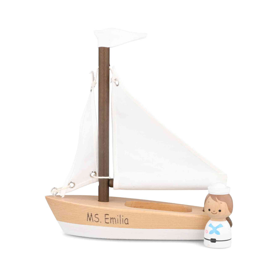 Personalisierbares Segelboot aus Holz Kinderspielzeug ab 3 Jahren
