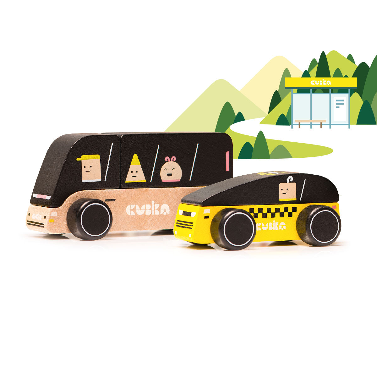 Bus und Taxi Holzspielzeug Kinderspielzeug Cubika ab 18 Monaten