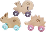 Dinotoys Spielzeug Bieco Holztiere mit Rädern 7x9cm sortiert im Display (6)