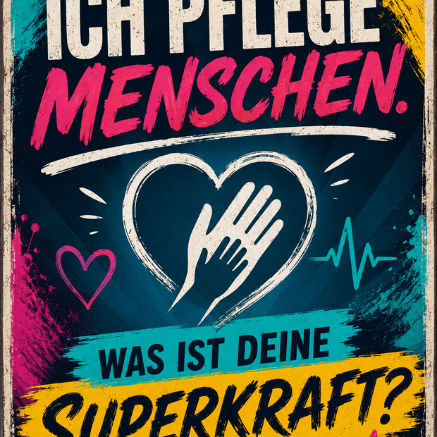 Spielezug-Opa Retroschild Retro Sprüche Schild 200x300mm Ich pflege Menschen. Was ist deine Superkraft?