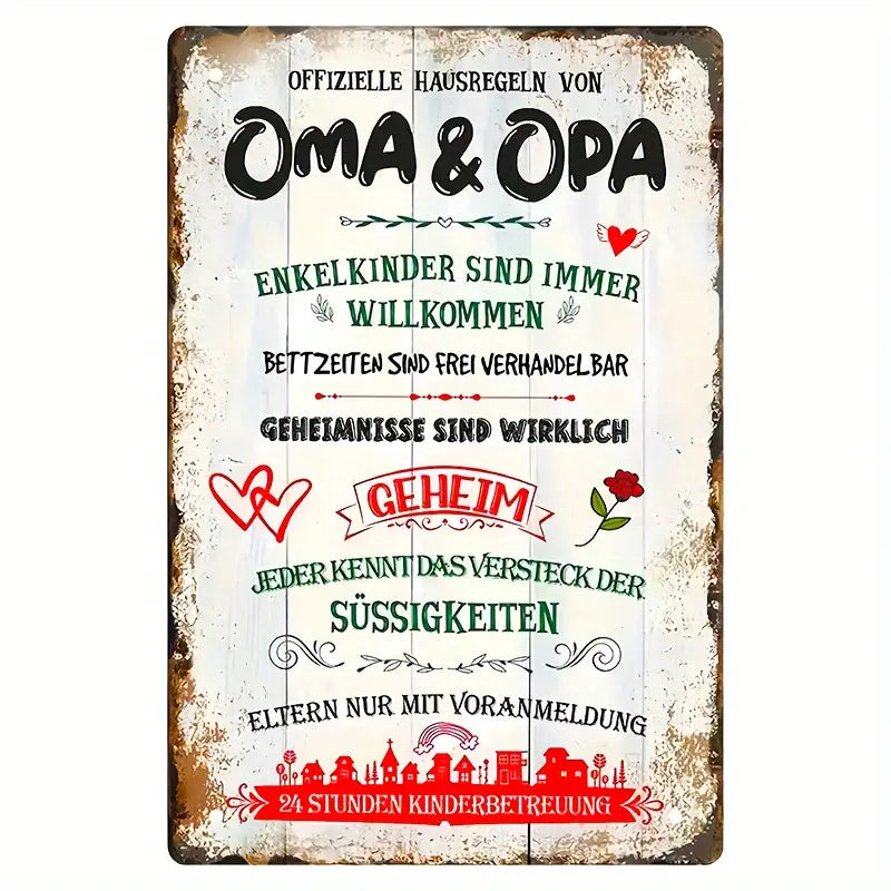 Spielzeug Opa Retro Schild Retro Schild Regeln im Haus von Oma und Opa Metall-Blechschild