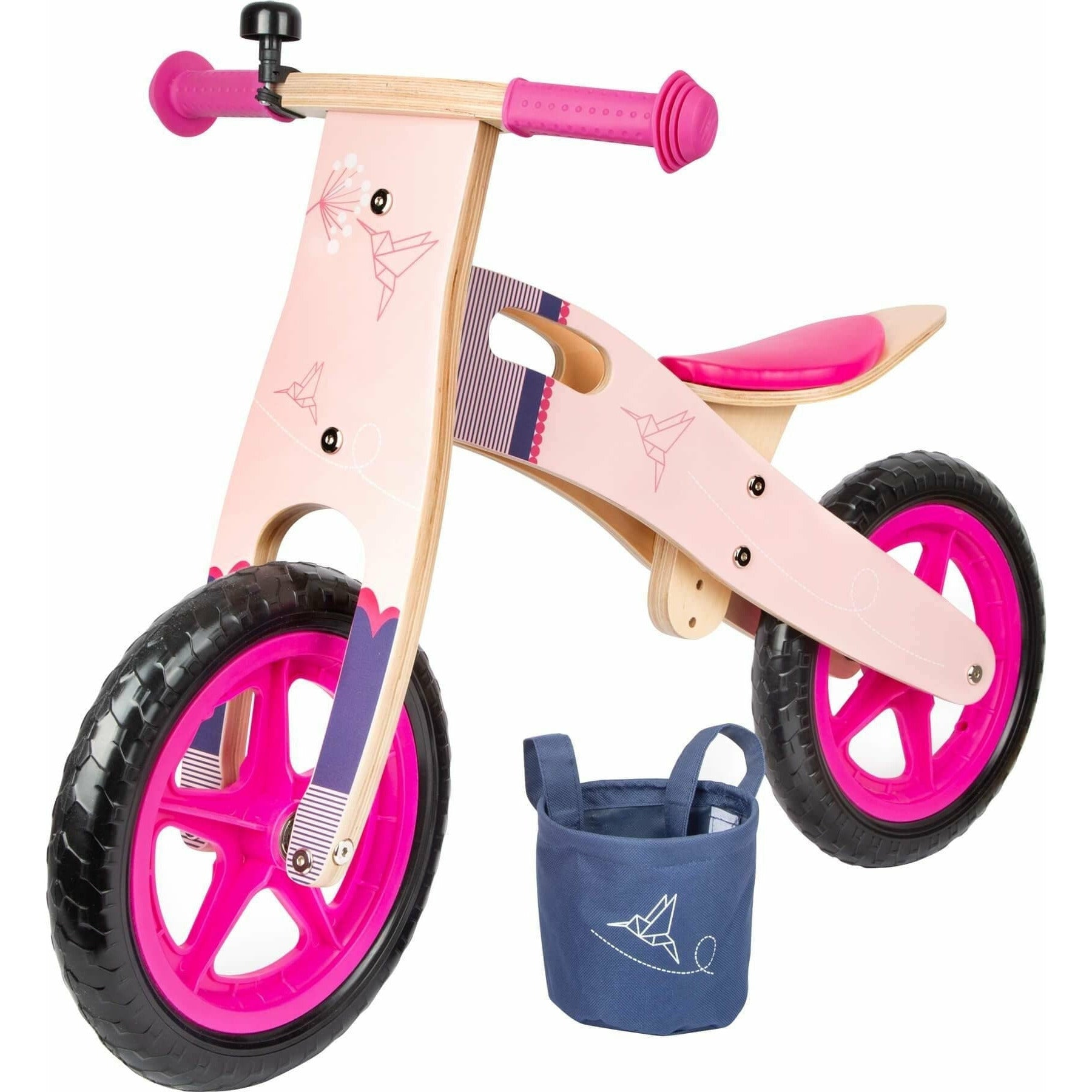 Personalisiertes Laufrad Rosa,(Name incl.) Kinder Rad, Holz Laufrad, Roller für Kinder Kinderspielzeug Tragegurt