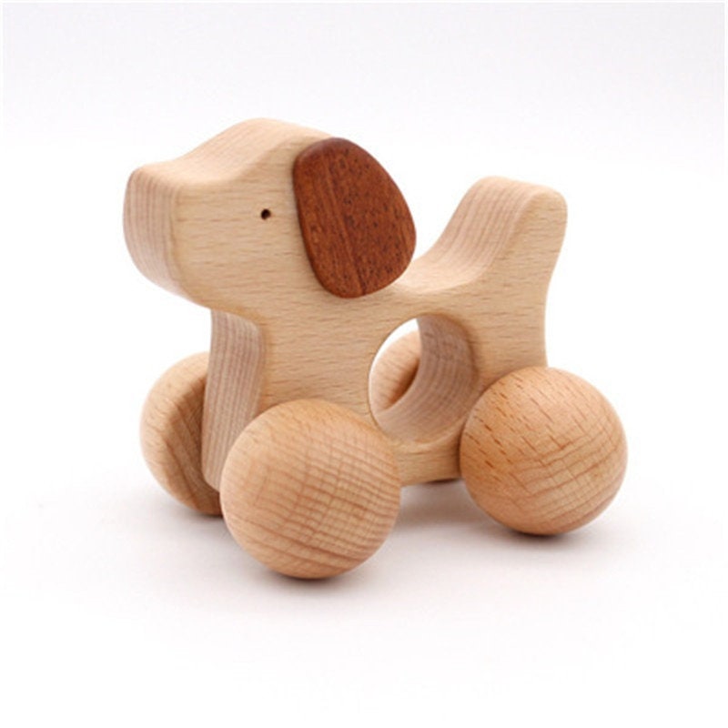 Holz Greifhund und  Greifspielzeug aus Buchen Holz Baby Spielzeug Kleinkinder Spielzeug Hund