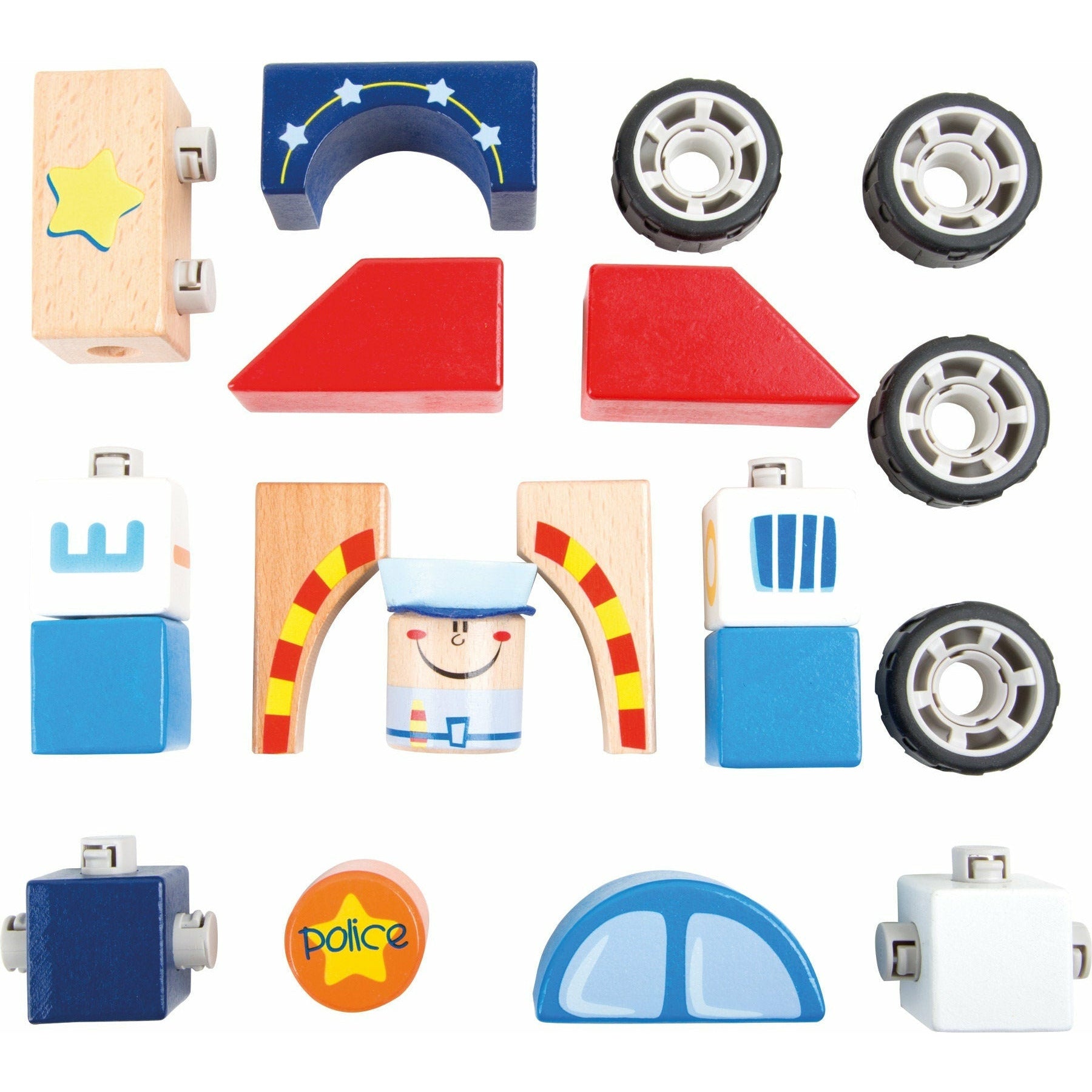 Building blocks Wood Police Kit Children's toys Wooden toys with plastic connectors from 2 years