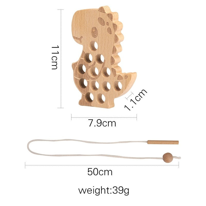Fädelspielzeug Spiel Dino aus Holz als Faden Spielzeug Kinder ab 2 Jahren Holzspielzeug Motorik Lernspiel Fadenspiel
