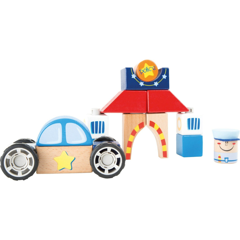 Building blocks Wood Police Kit Children's toys Wooden toys with plastic connectors from 2 years