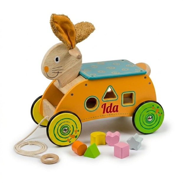Personalisierter Holz-Rutsche-Hase Lauflernspaß  Holzfahrzeug Kinder ab 12 Monaten
