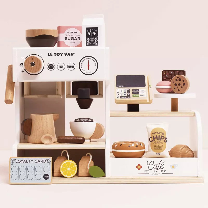 Barista Café Shop aus Holz – Spielcafé mit Kaffeemaschine ab 3 Jahren