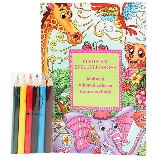 Dinotoys Baby & Kleinkind 24 Teilig Mal- und Spielbuch mit 6 Buntstiften 4 sortiert 11,5x16,5cm Kinder ab 3 Jahren