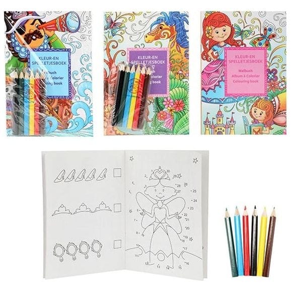 Dinotoys Baby & Kleinkind 24 Teilig Mal- und Spielbuch mit 6 Buntstiften 4 sortiert 11,5x16,5cm Kinder ab 3 Jahren