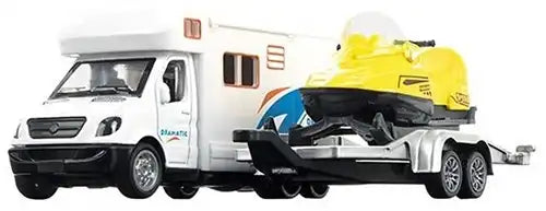 Toi-Toys Baby & Kleinkind METAL Camper mit Anhänger & Schneescooter – Pullback Fahrzeug-Set