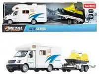 Toi-Toys Baby & Kleinkind METAL Camper mit Anhänger & Schneescooter – Pullback Fahrzeug-Set