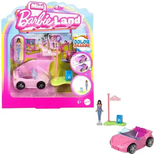 Mattel Baby & Kleinkind Mini Barbie Land Spielset 6 Stück | Puppe mit Fahrzeug & Farbwechsel