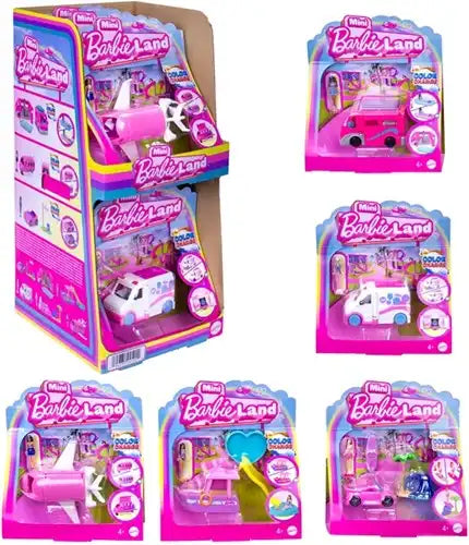 Mattel Baby & Kleinkind Mini Barbie Land Spielset 6 Stück | Puppe mit Fahrzeug & Farbwechsel