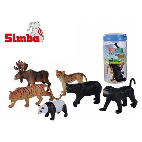 Simba Spielzeugtiere Jungle Nature World Dschungeltiere – 6 handbemalte Tiere im Fass (12–18 cm) | ab 3 Jahren