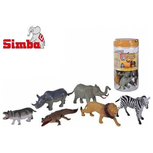Simba Spielfiguren Nature World Safari Tiere – 6 realistische Wildtiere im Fass (12,5–20 cm) | ab 3 Jahren