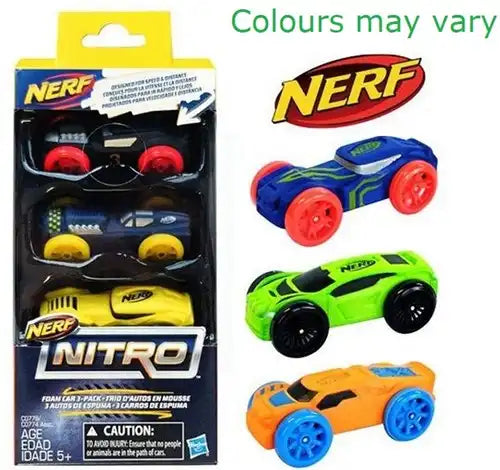 Mattel Baby & Kleinkind Nerf Nitro Foam Car 3-Pack (C0774) | Schaumstoff-Autos 3er-Set