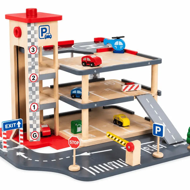 Primi Passi Holzspielzeug Ohne Name Primi Passi Holz Parkgarage – bunte Spielzeuggarage ab 3 Jahren