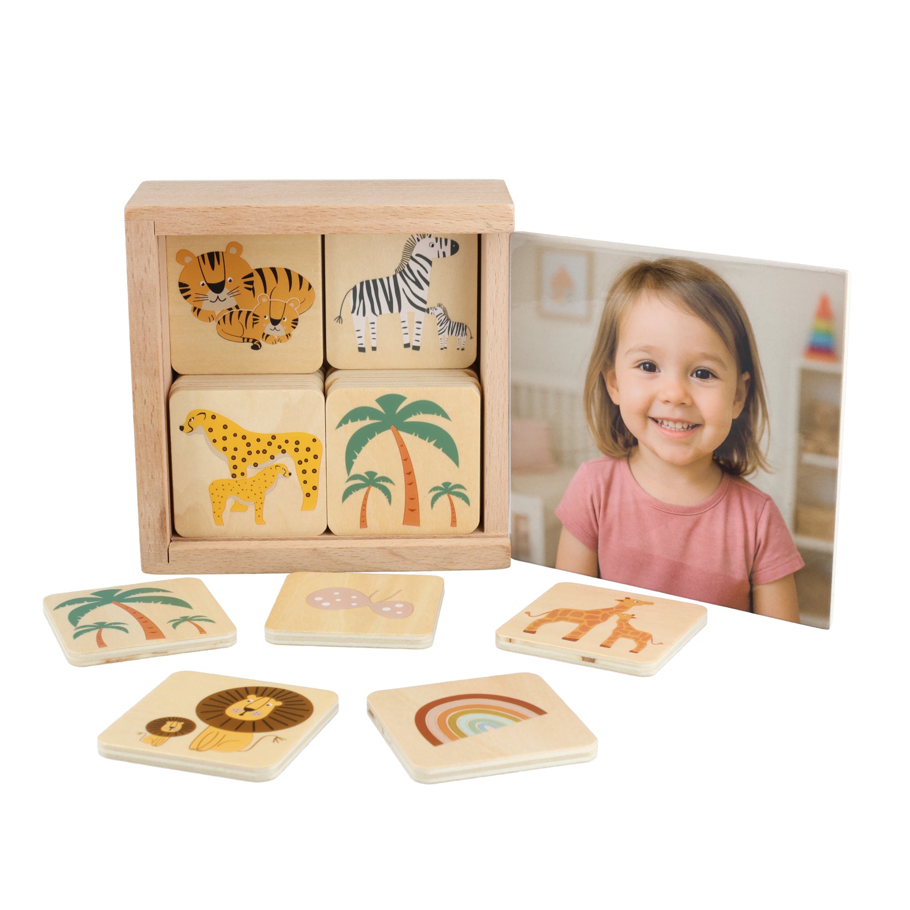 Personalisiertes  Memo  Spiel aus Holz Tiere Kartenspiel aus Holz Kinderspielzeug Holzspielzeug Memory 28 Teilig ab 3 Jahren.