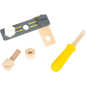 small foot Grau Holzspielzeug Werkzeug, Werkzeuggürtel, Kinderspielzeug ab 3 Jahren - Spielzeug Opa
