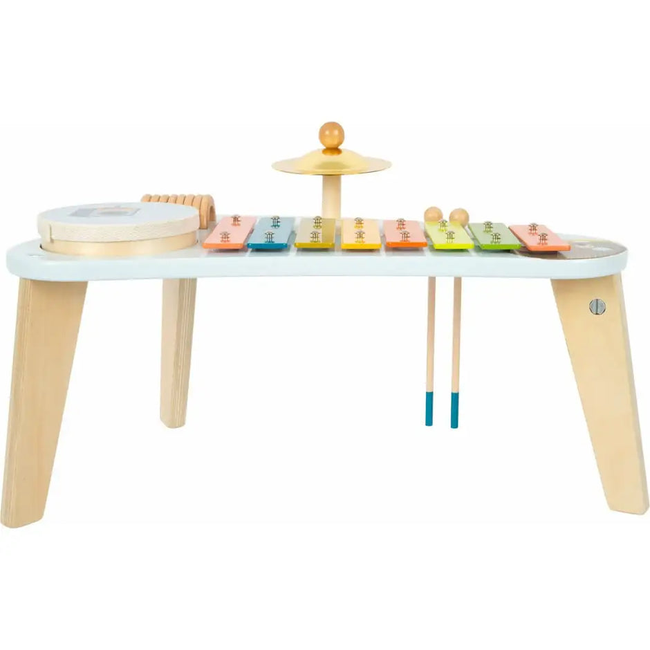 Bunter Holz-Musikinstrumententisch mit Xylophon, Trommel & Becken für Kinder