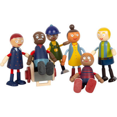 Biegepuppen Familie mit Rollstuhl Holzpuppen Puppenhausfiguren ab 3 Jahren