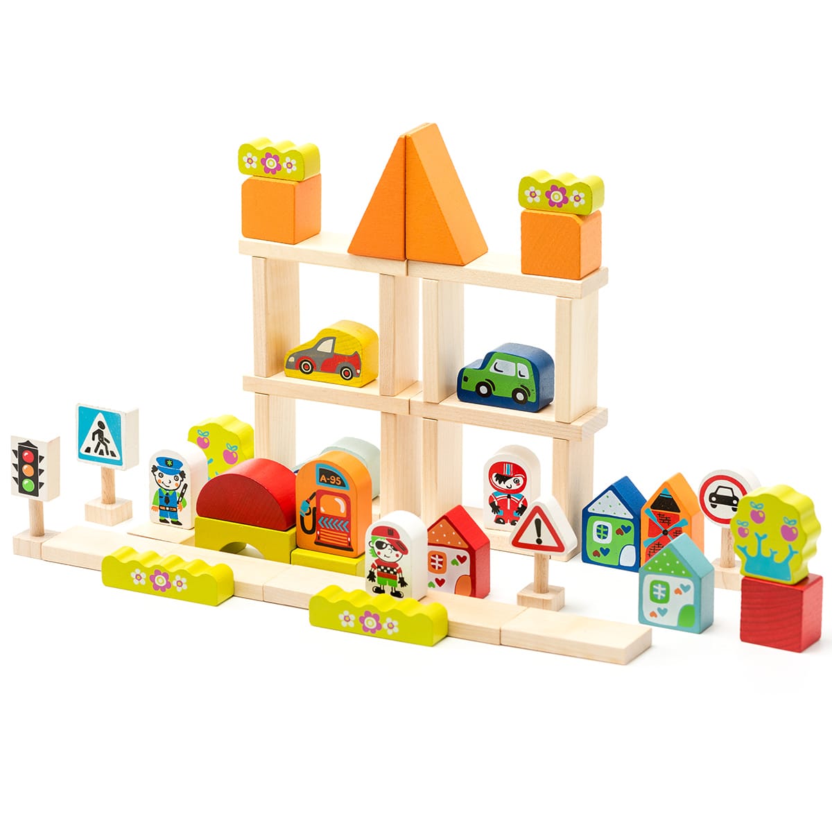 Cubika Bausteine Holz Holzklötzchen Baukasten Stadt Kinderspielzeug ab 3 Jahren