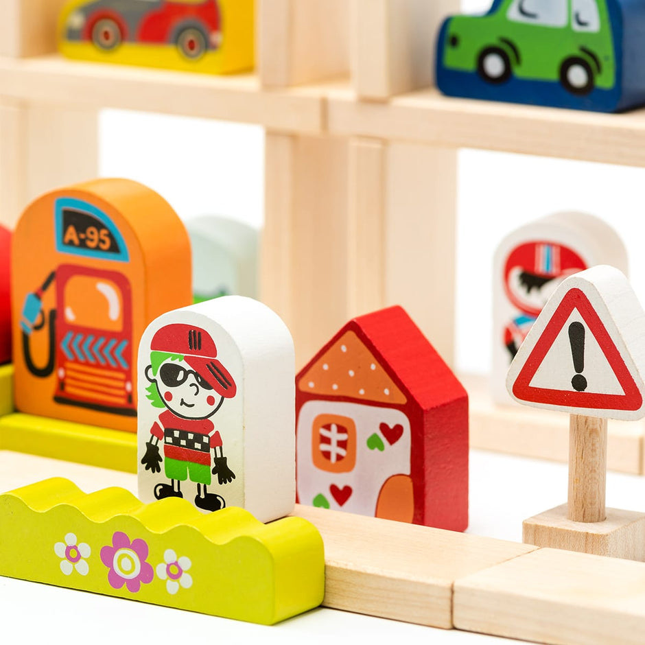 Cubika Bausteine Holz Holzklötzchen Baukasten Stadt Kinderspielzeug ab 3 Jahren