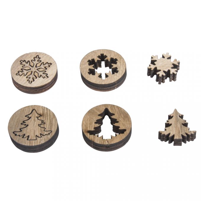 Holz Streudeko Schneeflocke + Baum, 27mm ø , Set 24 Stück - Spielzeug Opa