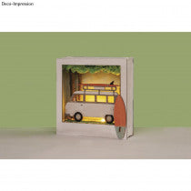 VW Bulli Bus Bausatz zu selber gestallten mit LED Kette 24x24x6,5cm, 13-tlg. , Box 1Set, natur - Spielzeug Opa