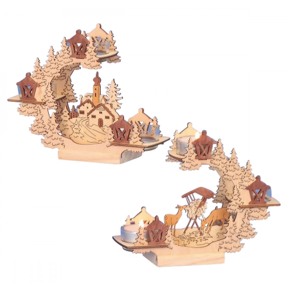 2er Set Holz-Deko für 3 Teelichter Herbstdekoration für Teelichter inc. Gläser - Spielzeug Opa