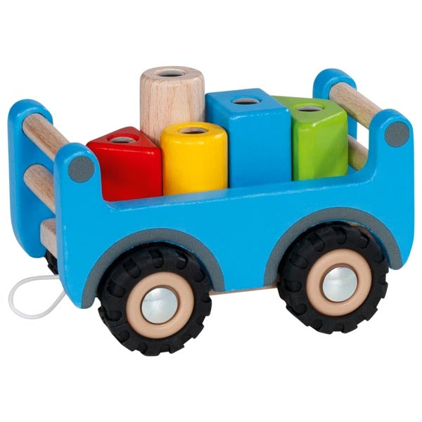 Personalisiert XL Spielzeug LKW Kran Holz Blau Kinderspielzeug 32 x 9 x 16 cm, Holz, 5 magnetische Bausteine, 7 Teile, - Spielzeug Opa