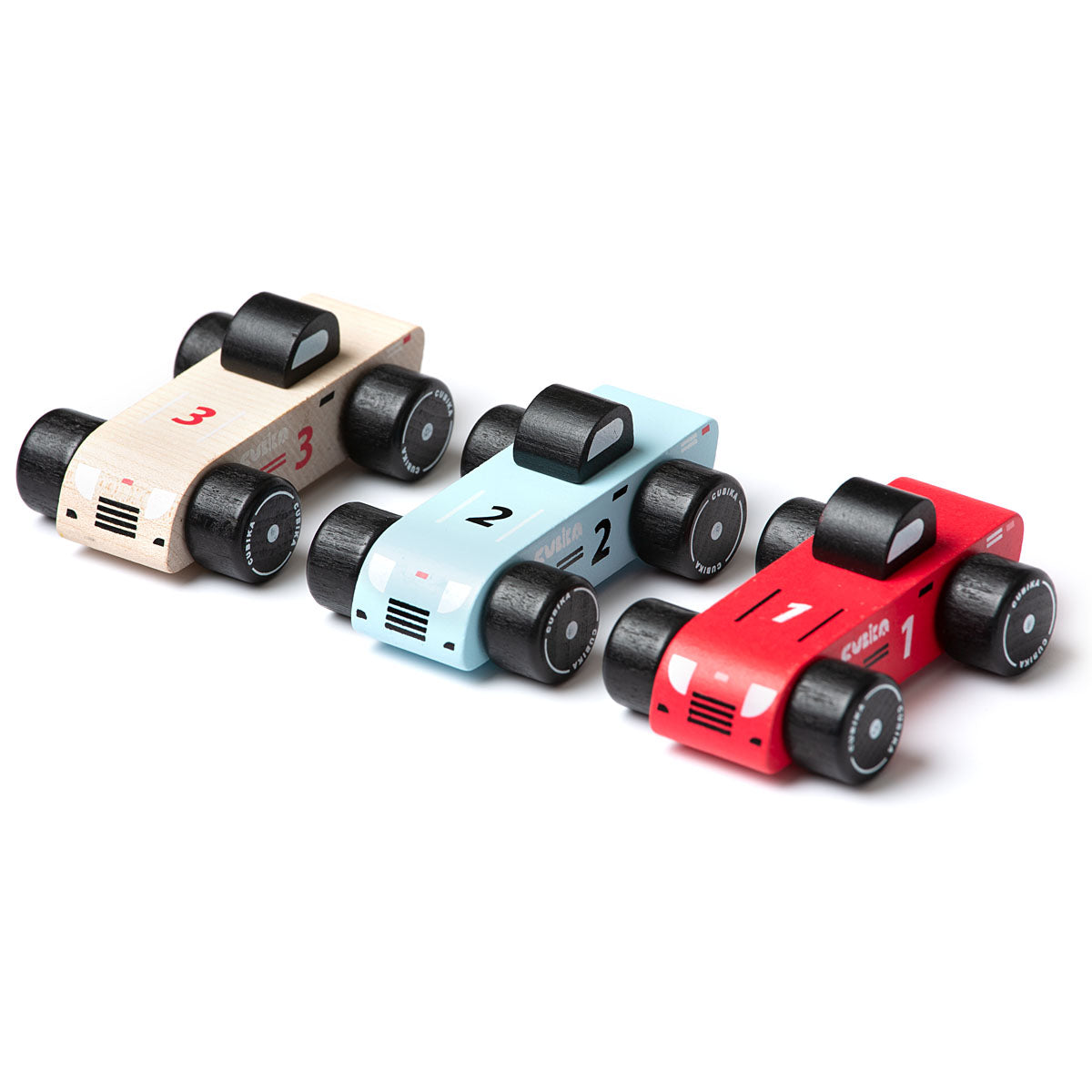 3er Set Holz Rennwagen Kinderspielzeug Cubika ab 18 Monaten