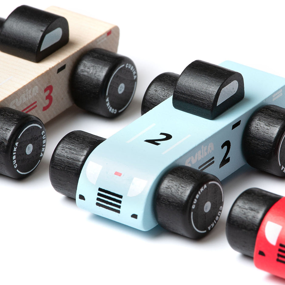 3er Set Holz Rennwagen Kinderspielzeug Cubika ab 18 Monaten