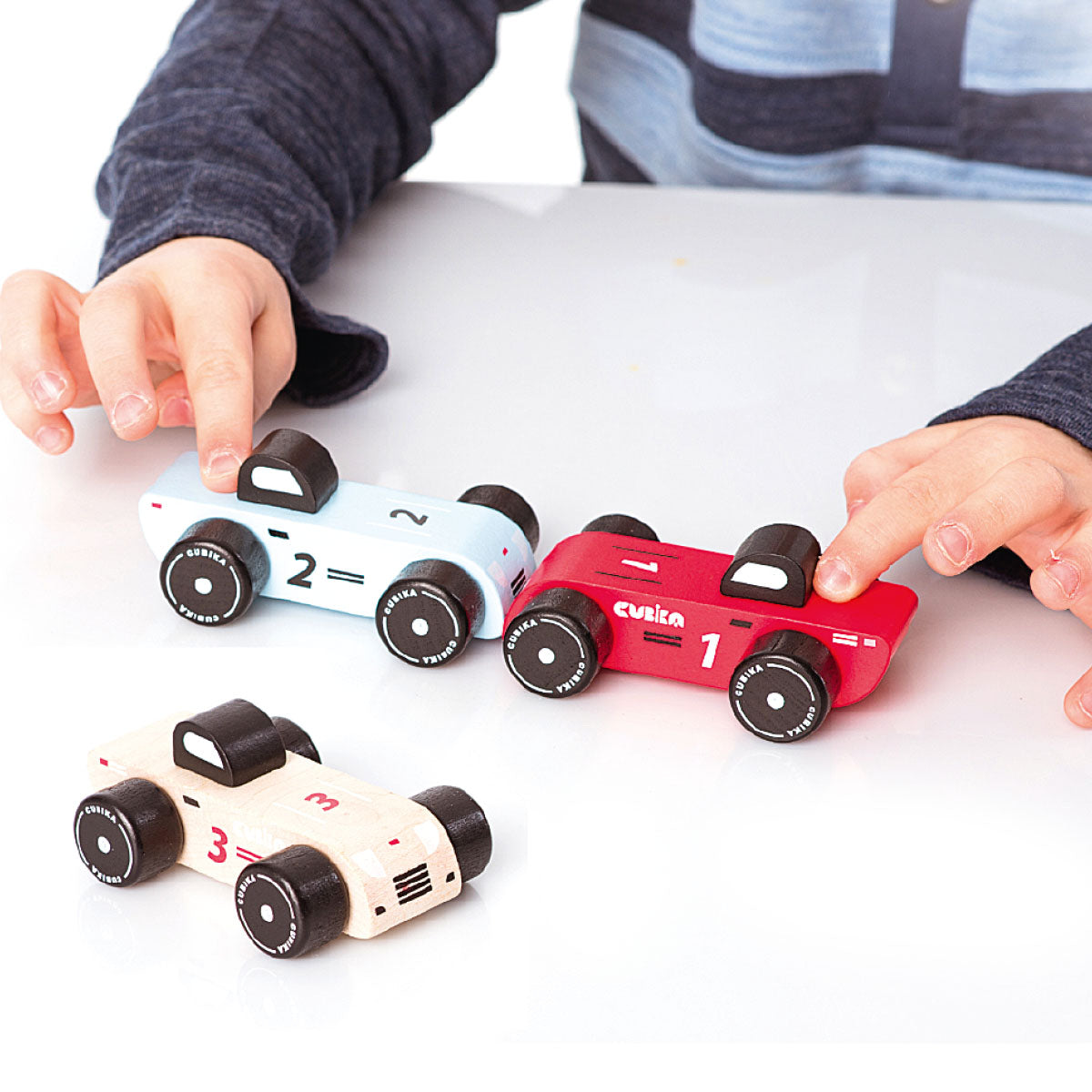 3er Set Holz Rennwagen Kinderspielzeug Cubika ab 18 Monaten