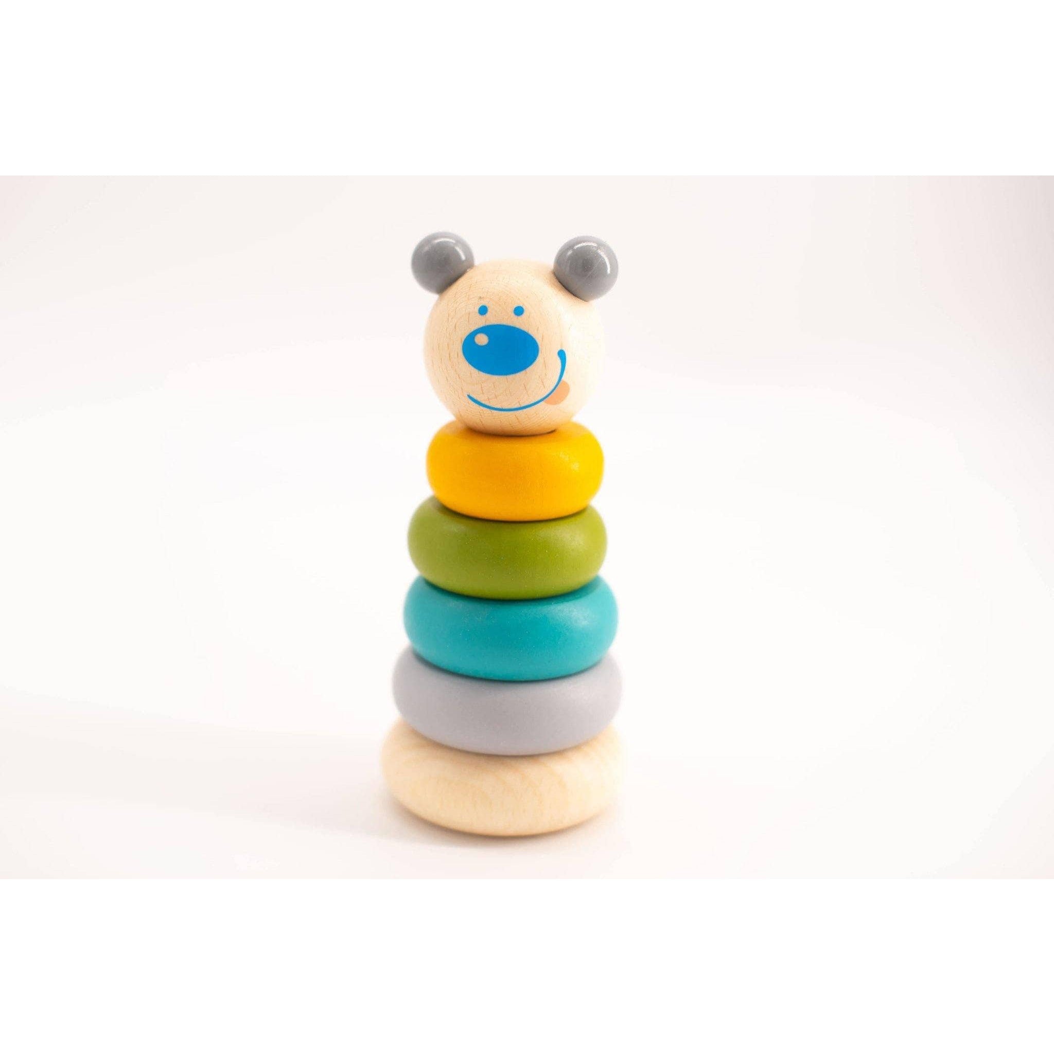 Spielzeug Stapel Bär , Katze, Frosch Holzspielzeug aus Holz Turm in Buntem Holz Puzzle Maße ca. 13,5x5cm ab 1 Jahr,