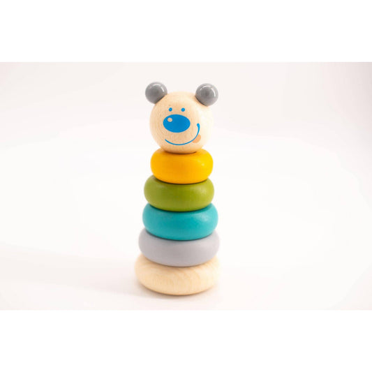 Spielzeug Stapel Bär , Katze, Frosch Holzspielzeug aus Holz Turm in Buntem Holz Puzzle Maße ca. 13,5x5cm ab 1 Jahr,