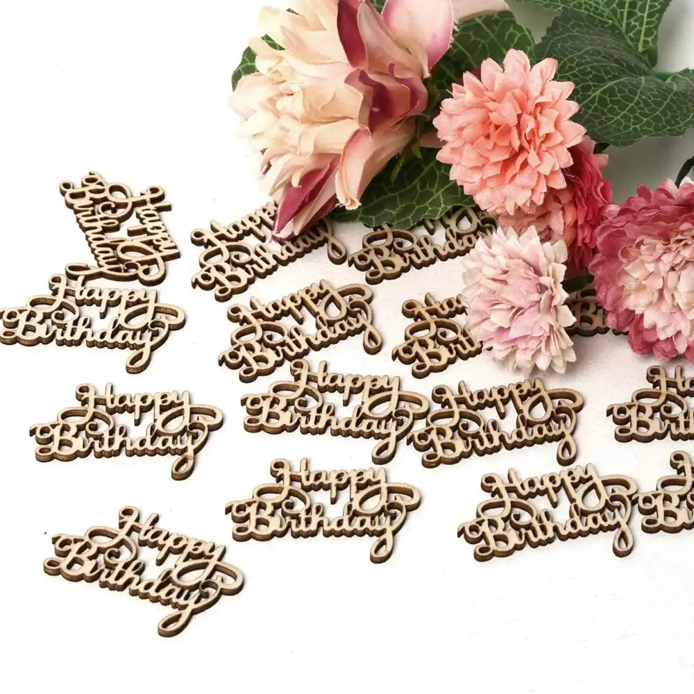 spielzeug-opa Holz Schriftzug Holzstreuartikel(40) Happy Birthday 46-32 mm mm 15er Set, Happy Birthday Geburtstagsdeko, Herz Konfetti, Tischdeko,