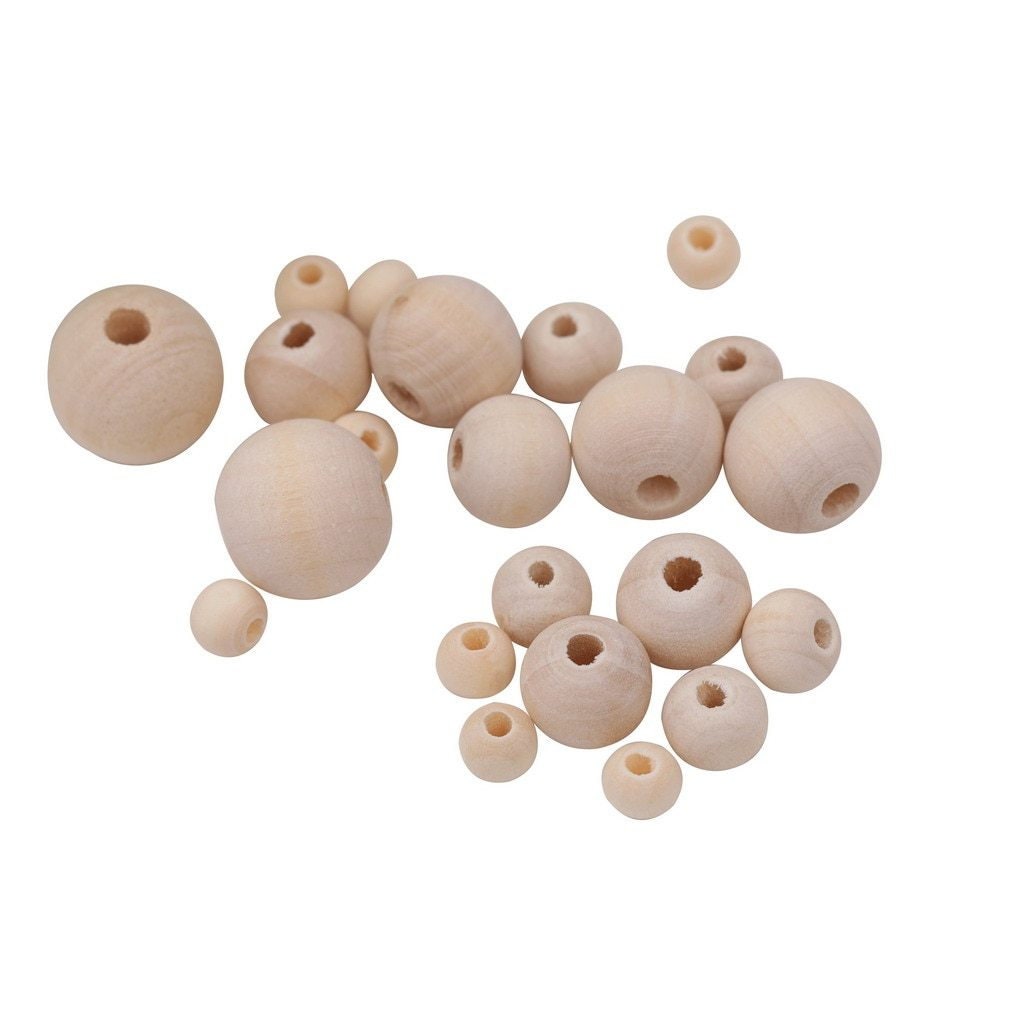 Holz-Kugeln Set Perlenset Holz in Bastel Perlen HolzVerschiedenen Durchmessern, sowie Löchern zum Auffädeln.148 Stück